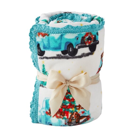 Pioneer Woman Plus Throw Blanket Polyester Teal Vintage Truck - Picture 4 of 4